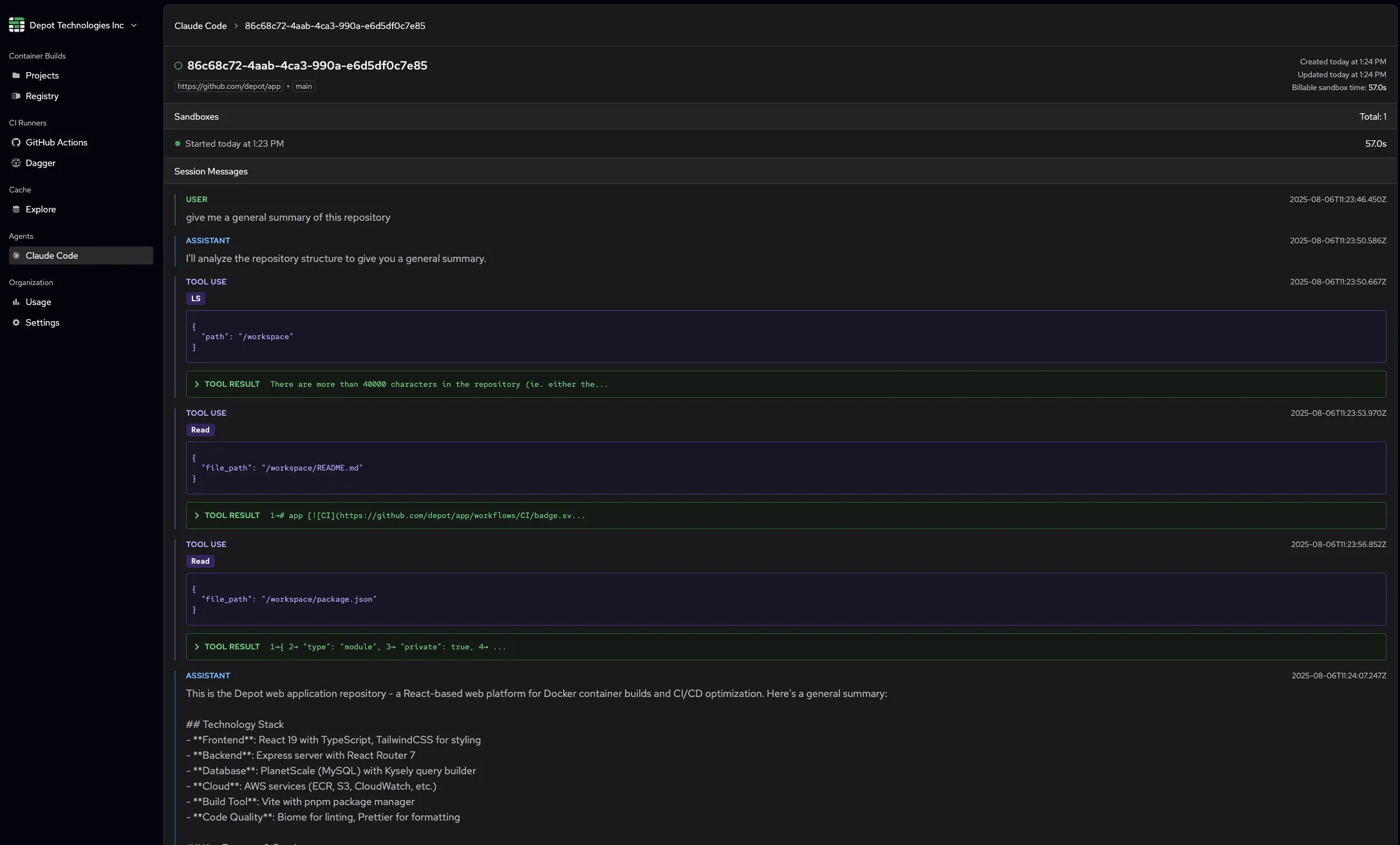 Remote Claude Code session inside of Depot